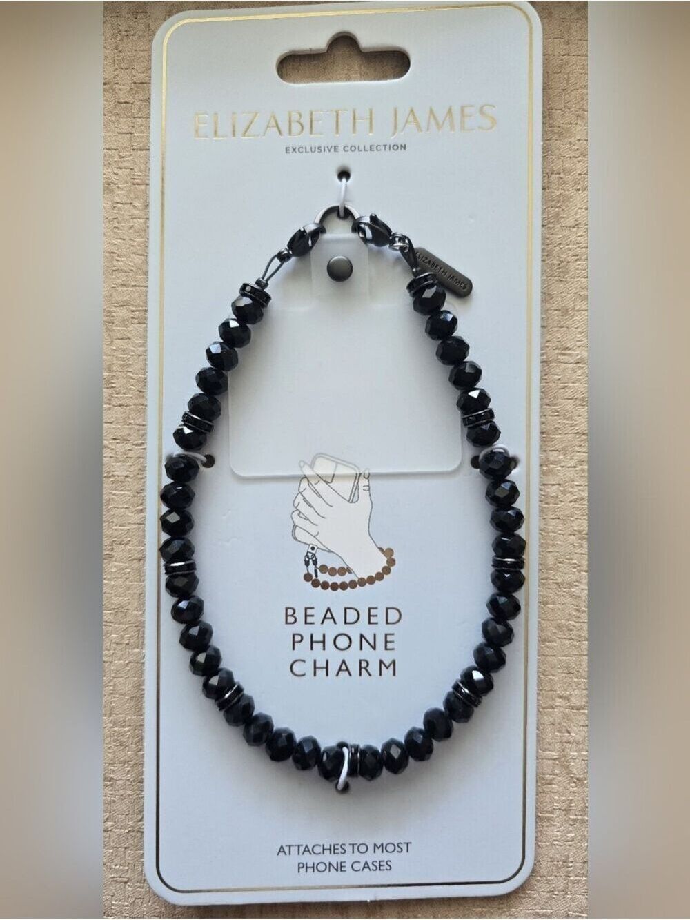 Elizabeth James Phone Charm - Gunmetal Crystal